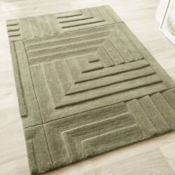 Colton Geometric Modern Olive Green Rug in Pure Wool - Choice of Sizes