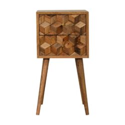 Cube Design Carved Small Wooden Bedside Table with Drawers
