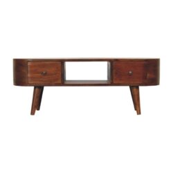 Curved Chestnut Wooden Coffee Table with Drawers