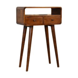 Curved Modern Small Chestnut Wooden Console Table with Drawers