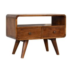 Curved Small Chestnut Wooden TV Stand with Drawers