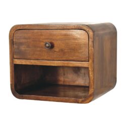 Curved Wall Mounted Chestnut Wooden Bedside Table with Drawer