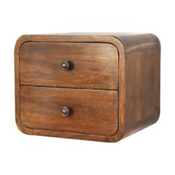 Curved Wall Mounted Chestnut Wooden Bedside Table with Drawers