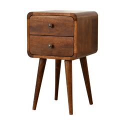 Curved Wooden Small Chestnut Bedside Table with 2 Drawers