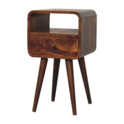 Curved Wooden Small Chestnut Bedside Table with Drawer
