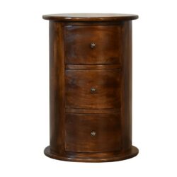 Drum Style Round Wooden Chest of Drawers with a Chestnut Finish