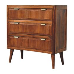 Fuji Chestnut Wooden Chest of Drawers with Carved Groove Design