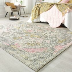Harris Vintage Distressed Pink Rug with Mustard Accent - Choice of Sizes