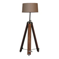 Height Adjustable Teak Wood Tripod Lamp with Natural Shade