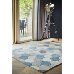 Honeycomb Pattern Blue Rug in Pastel Shades - Choice of Sizes
