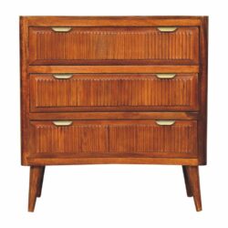 Fuji Chestnut Wooden Chest of Drawers with Carved Groove Design 1