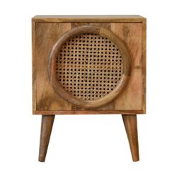 Lusa Modern Wood and Rattan Bedside Cabinet Lamp Table