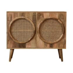 Lusa Modern Wood and Rattan Cabinet Sideboard