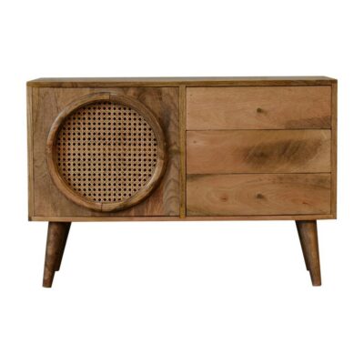 Lusa Modern Wood and Rattan Sideboard with Drawers