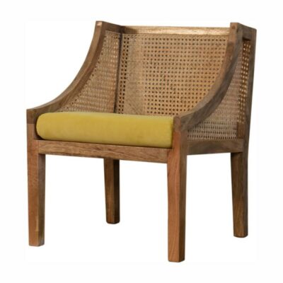 Luxury Rattan and Mustard Velvet Chair
