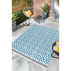 Mexicana Patterned Washable Blue Rug Outdoor Rug - Choice of Sizes