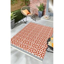 Mexicana Patterned Washable Terracotta Red Rug Outdoor Rug - Choice of Sizes