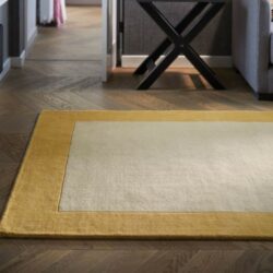 Bowman Modern Mustard Rug with Border in Pure Wool - Choice of Sizes