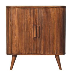 Modern Chestnut Wooden Cabinet Sideboard with Sliding Doors & Panel Design