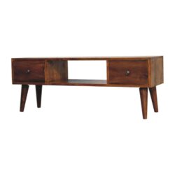 Modern Chestnut Wooden Coffee Table with Drawers