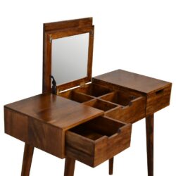 Modern Chestnut Wooden Dressing Table with Mirror and Drawers