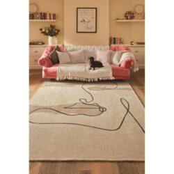 Modern Cream Cubism Rug with Abstract Face Design - Choice of Sizes