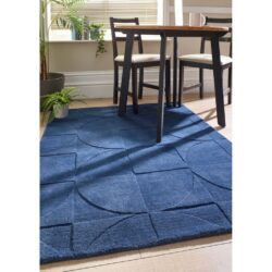 Skylar Modern Dark Blue Rug with Circle Pattern in Pure Wool - Choice of Sizes