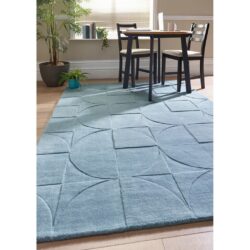 Skylar Modern Light Blue Rug with Circle Pattern in Pure Wool - Choice of Sizes