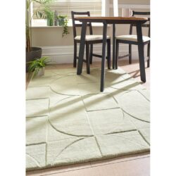 Skylar Modern Light Green Rug with Circle Pattern in Pure Wool - Choice of Sizes