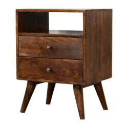 Modern Wooden Chestnut Bedside Table with 2 Drawers