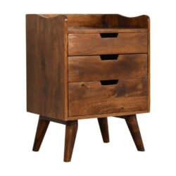 Modern Wooden Chestnut Bedside Table with Drawers & Gallery Back