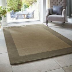 Bowman Modern Beige Rug with Border in Pure Wool - Choice of Sizes