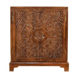 Monisha Carved Chestnut Wooden Sideboard Cabinet