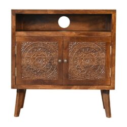 Monisha Carved Chestnut Wooden Sideboard Cabinet with Open Slot