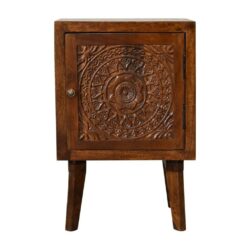 Monisha Chestnut Wooden Bedside Cabinet with Carved Design