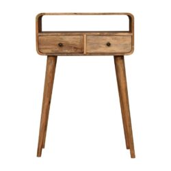 Noah Curved Small Wooden Console Table with Drawers & Oak Finish