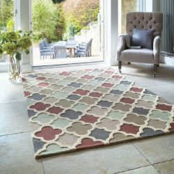 OHI Tudor Patterned Pastel Green and Red Rug - Choice of Sizes