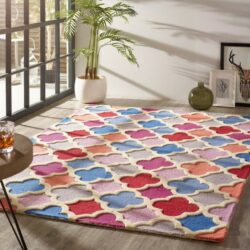OHI Tudor Patterned Red, Blue and Pink Rug - Choice of Sizes