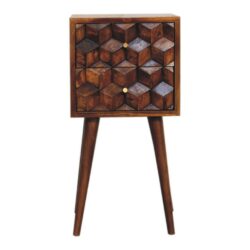 Pablo Carved Small Chestnut Wooden Bedside Table with Drawers