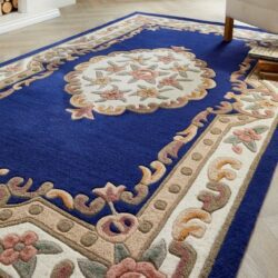 Chester Patterned Traditional Dark Blue Rug - Choice of Sizes