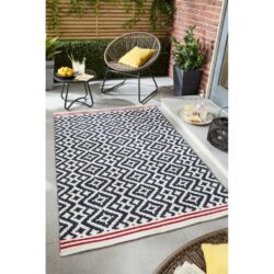 Mexicana Patterned Washable Navy Blue Rug Outdoor Rug - Choice of Sizes