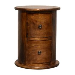 Petite Drum Style Round Wooden Chest of Drawers with a Chestnut Finish