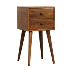 Petite Wooden Chestnut Bedside Table with 2 Drawers
