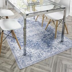 Rhodes Patterned Washable Traditional Blue Rug - Choice of Sizes