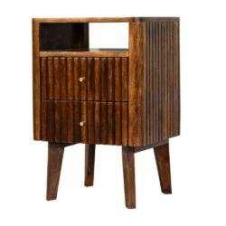 Rohant Chestnut Wooden Bedside Table with Carved Groove Design