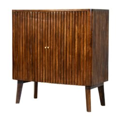 Rohant Chestnut Wooden Cabinet Sideboard with Carved Groove Design