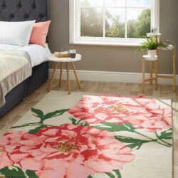 Rose Pink Floral Rug in Pure Wool - Choice of Sizes
