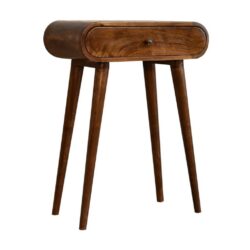 Rounded Modern Small Chestnut Wooden Console Table with Drawer