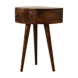 Rounded Wooden Chestnut Bedside Table Lamp Table with Drawer