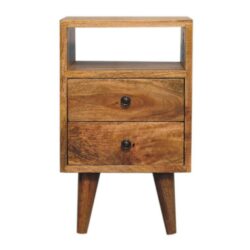 Rustic Small Wooden Bedside Table with Drawers, Slot & Oak Finish